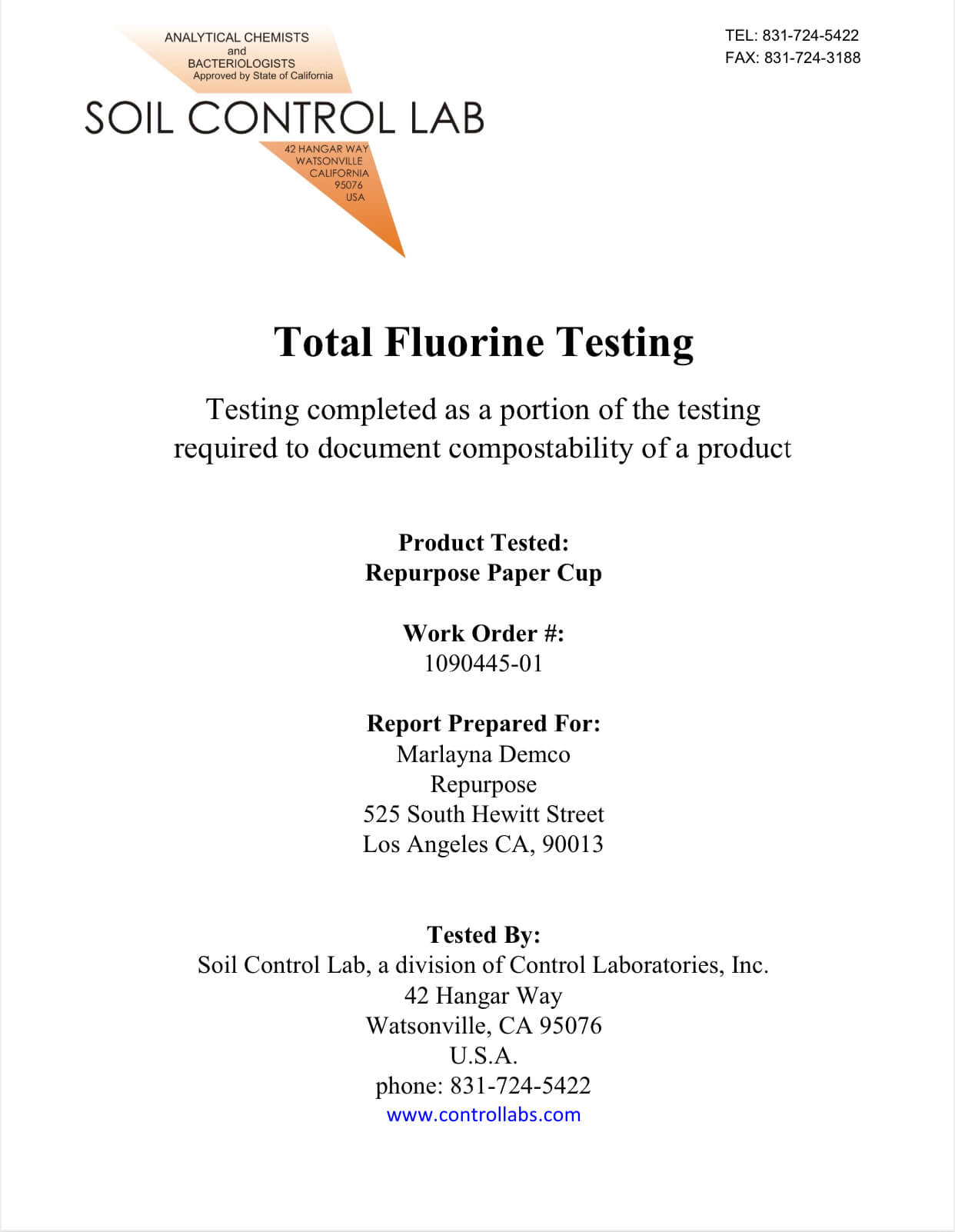 No Plastic & PFAS free paper – SOIL CONTROL LAB PHAS free Report