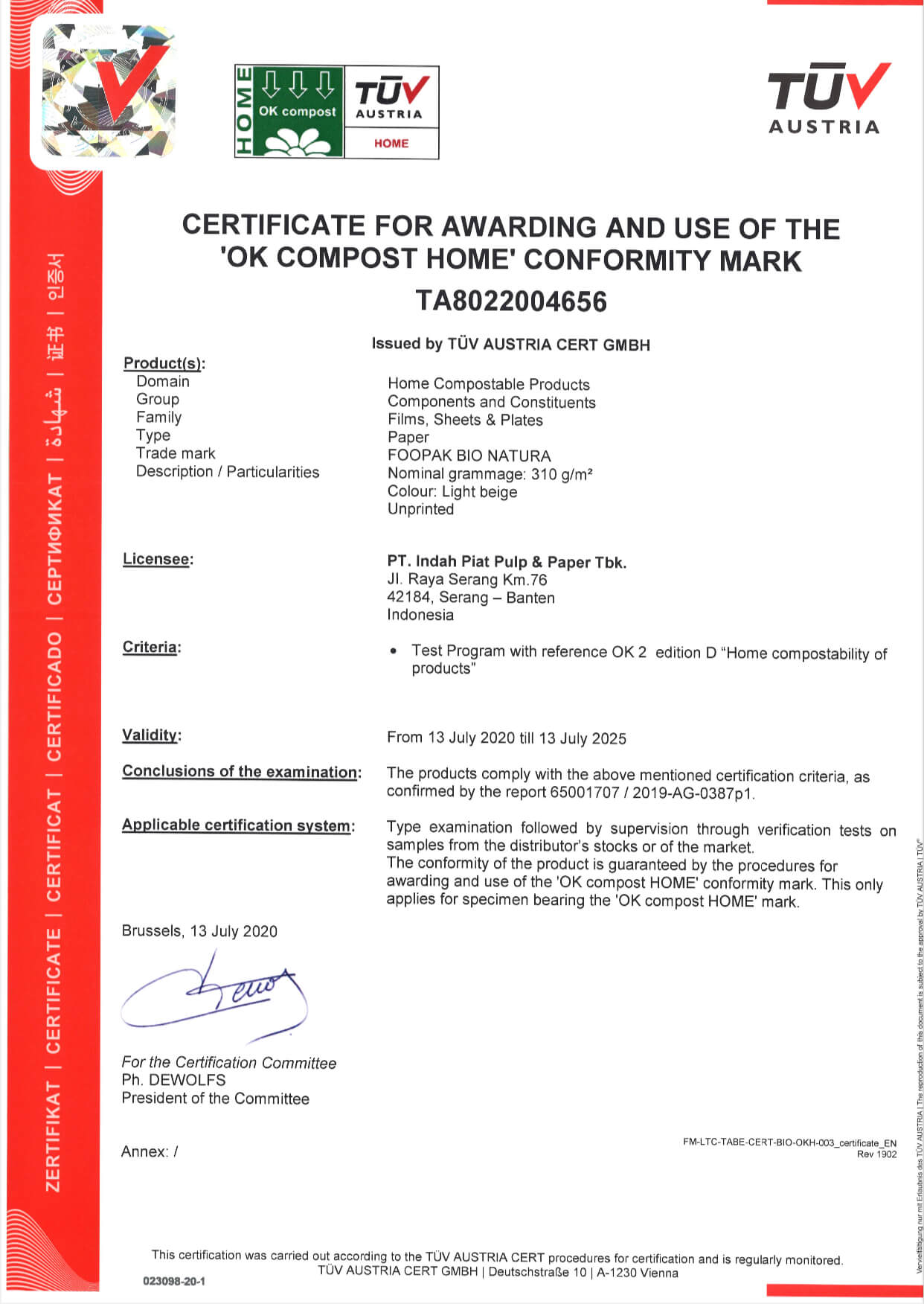 TUV Home Compostable Certification